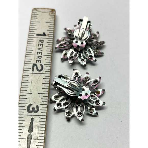 Vintage blue flower rhinestone earrings - Picture 3 of 4